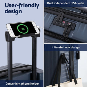 Carry On Suitcase | 20" | Front Pocket | Dual TSA Locks | Navy