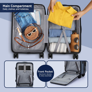 Carry On Suitcase | 20" | Front Pocket | Dual TSA Locks | Navy