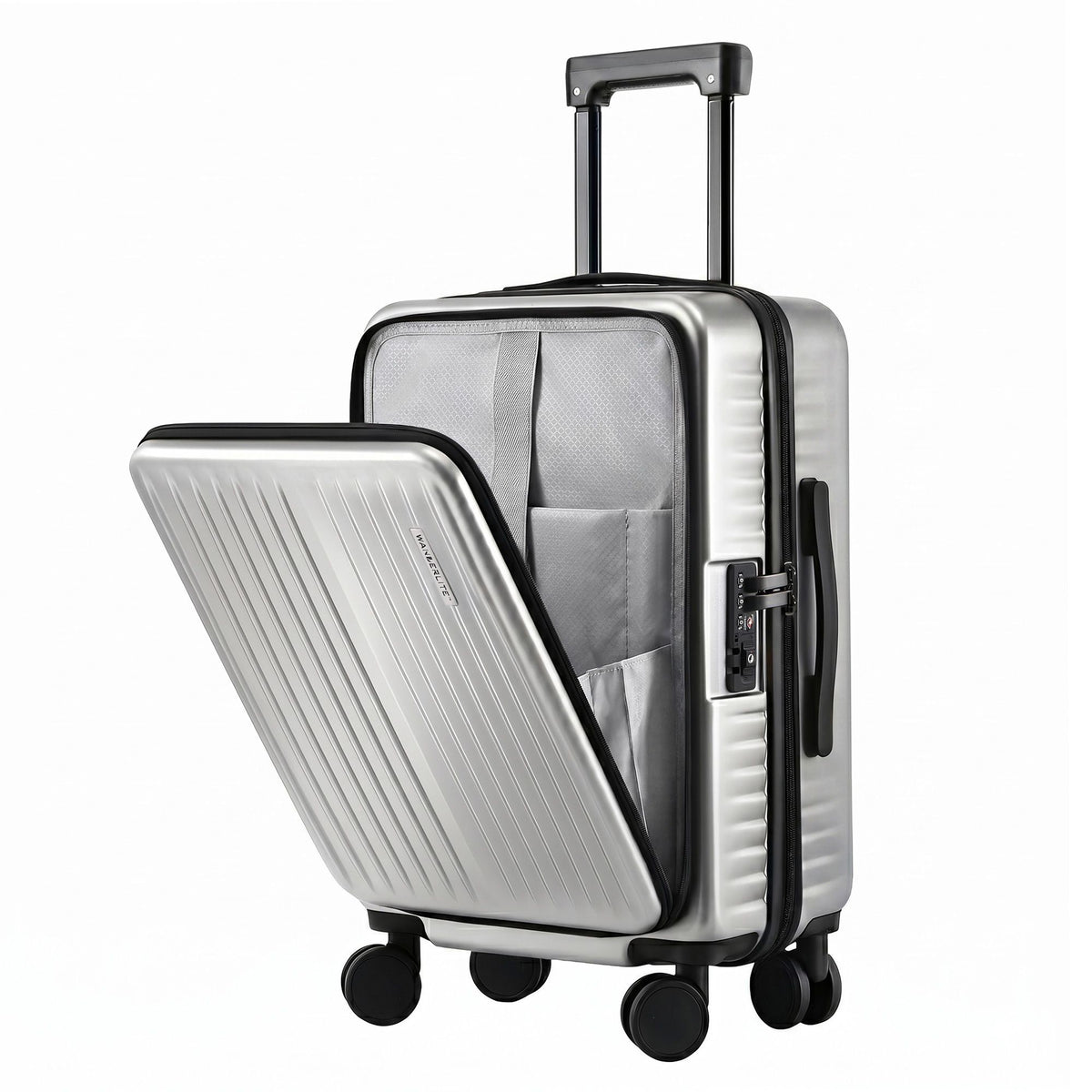20in Carry On Luggage | Front Pocket | Dual TSA Lock | Silver
