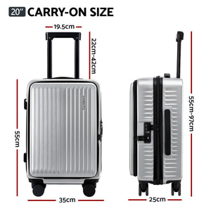 20in Carry On Luggage | Front Pocket | Dual TSA Lock | Silver
