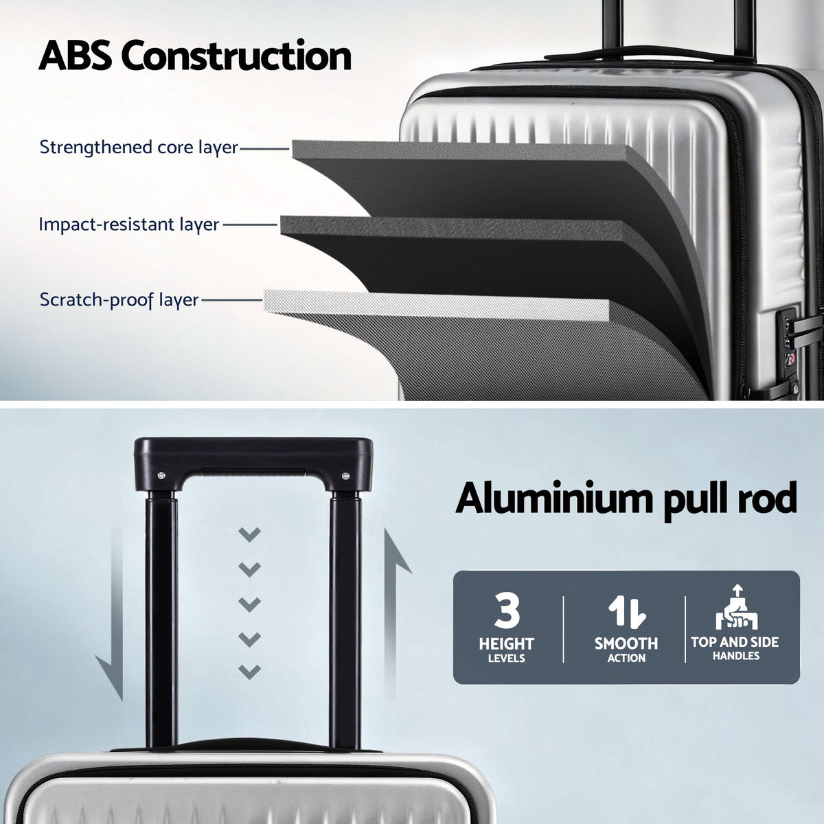 20in Carry On Luggage | Front Pocket | Dual TSA Lock | Silver