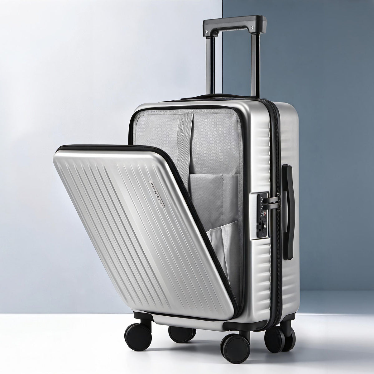 20in Carry On Luggage | Front Pocket | Dual TSA Lock | Silver
