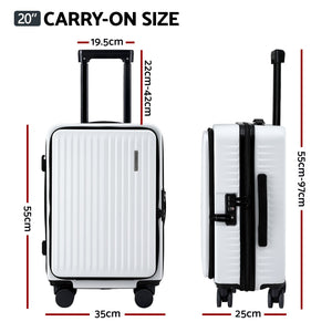 Cabin Luggage | 20" | Front Pocket | Dual TSA Lock | White
