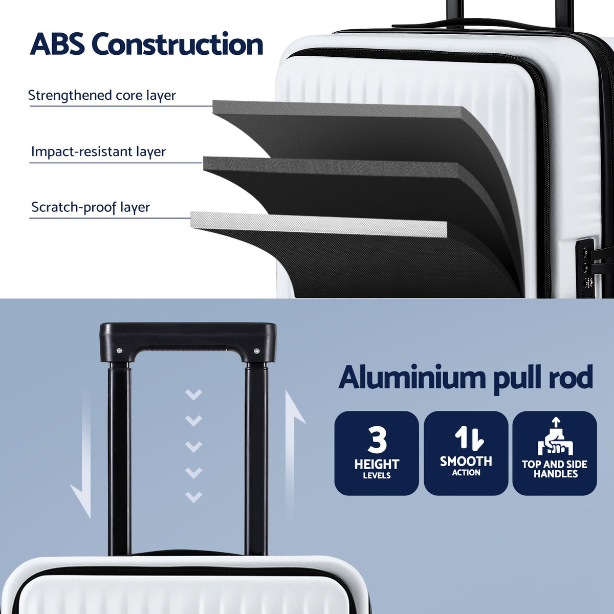 Cabin Luggage | 20" | Front Pocket | Dual TSA Lock | White