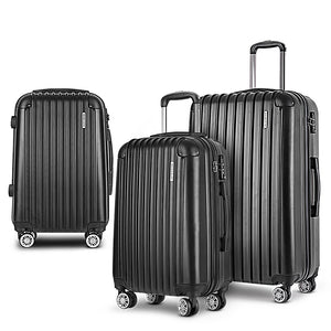 Wanderlite 3pcs Luggage Trolley Set | Travel Suitcase Storage Organiser | Carry On | Hard Case | TSA | Lightweight | Black