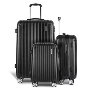 Wanderlite 3pcs Luggage Trolley Set | Travel Suitcase Storage Organiser | Carry On | Hard Case | TSA | Lightweight | Black