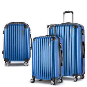 Wanderlite 3pcs Luggage Trolley Set | Travel Suitcase Storage Organiser | Carry On | Hard Case | TSA | Lightweight | Blue
