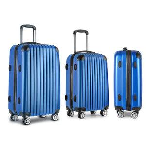 Wanderlite 3pcs Luggage Trolley Set | Travel Suitcase Storage Organiser | Carry On | Hard Case | TSA | Lightweight | Blue