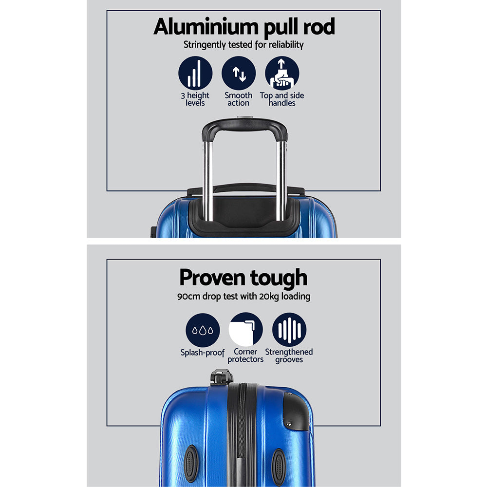 Wanderlite 3pcs Luggage Trolley Set | Travel Suitcase Storage Organiser | Carry On | Hard Case | TSA | Lightweight | Blue