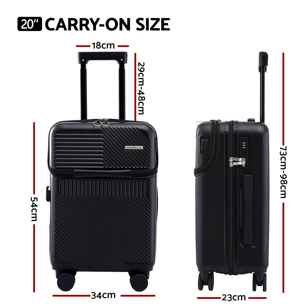 20" Carry On Luggage | Front Pocket | TSA Lock | Black