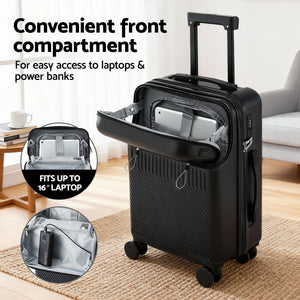 20" Carry On Luggage | Front Pocket | TSA Lock | Black