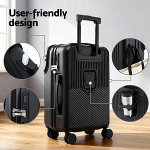 20" Carry On Luggage | Front Pocket | TSA Lock | Black