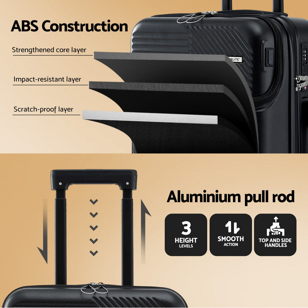20" Carry On Luggage | Front Pocket | TSA Lock | Black