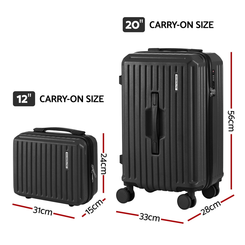 Trunk Luggage Set 2pc | 12" + 20" | TSA Lock | Black