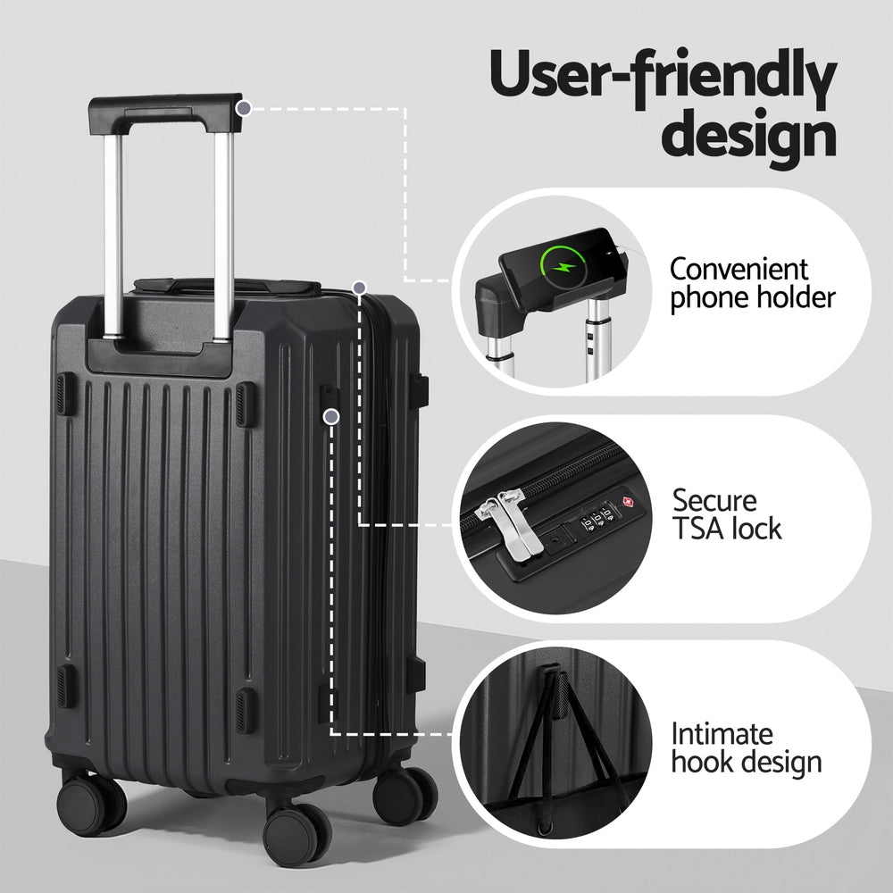 Trunk Luggage Set 2pc | 12" + 20" | TSA Lock | Black