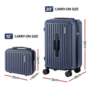 2pc Trunk Suitcase Set | 12" + 20" | TSA Lock | Navy