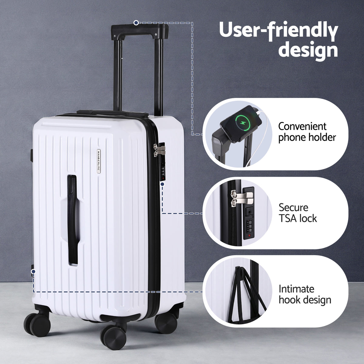 2pc Luggage Suitcase Set | 12in & 20in Carry On | TSA Lock | White