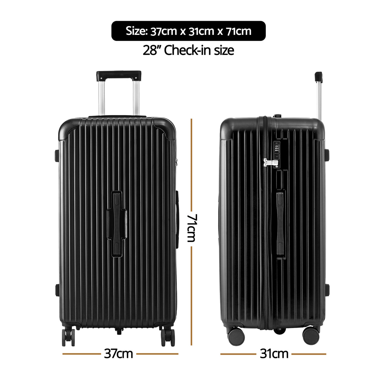 28in Luggage Suitcase | 5 Wheels | TSA Lock | Type-C Port | Black