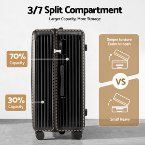 28in Luggage Suitcase | 5 Wheels | TSA Lock | Type-C Port | Black