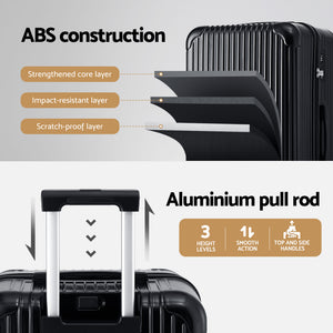 28in Luggage Suitcase | 5 Wheels | TSA Lock | Type-C Port | Black