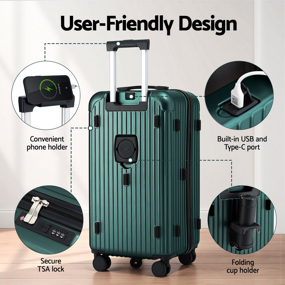 Trunk Luggage Suitcase | 28" | 5 Wheels | USB-C Port | TSA | Green