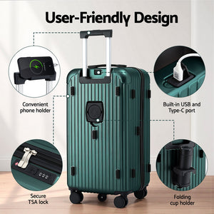 Trunk Luggage Suitcase | 28" | 5 Wheels | USB-C Port | TSA | Green