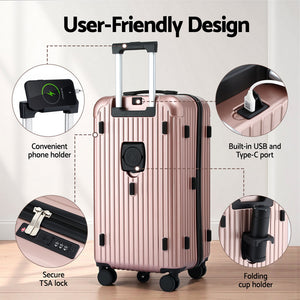 Travel Trunk Suitcase | 28" | 5 Wheels | Type-C Port | TSA | Rose Gold