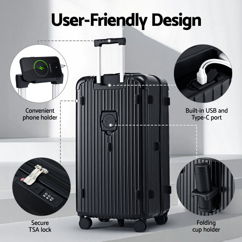 32" Trunk Suitcase | 5 Wheels | Type-C Port | TSA Lock | Black