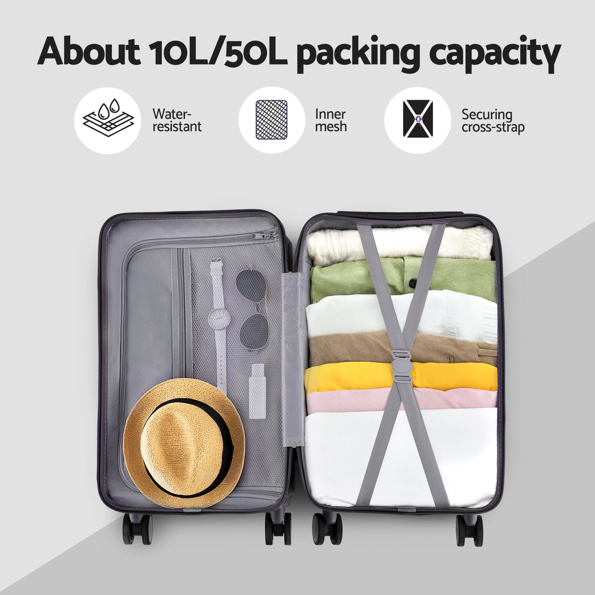 20in Carry On Luggage Suitcase | TSA Lock | Travel Case | Black