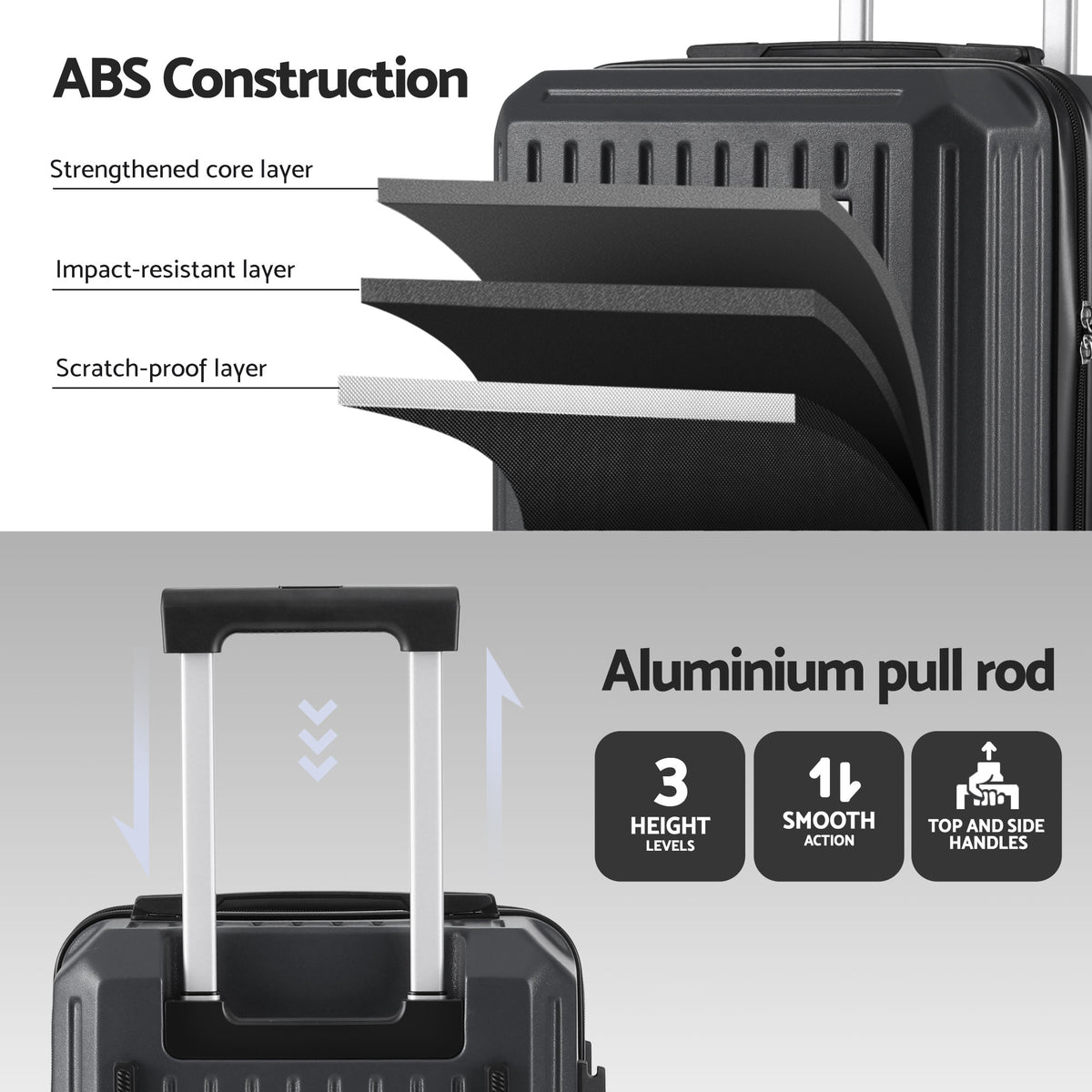 20in Carry On Luggage Suitcase | TSA Lock | Travel Case | Black
