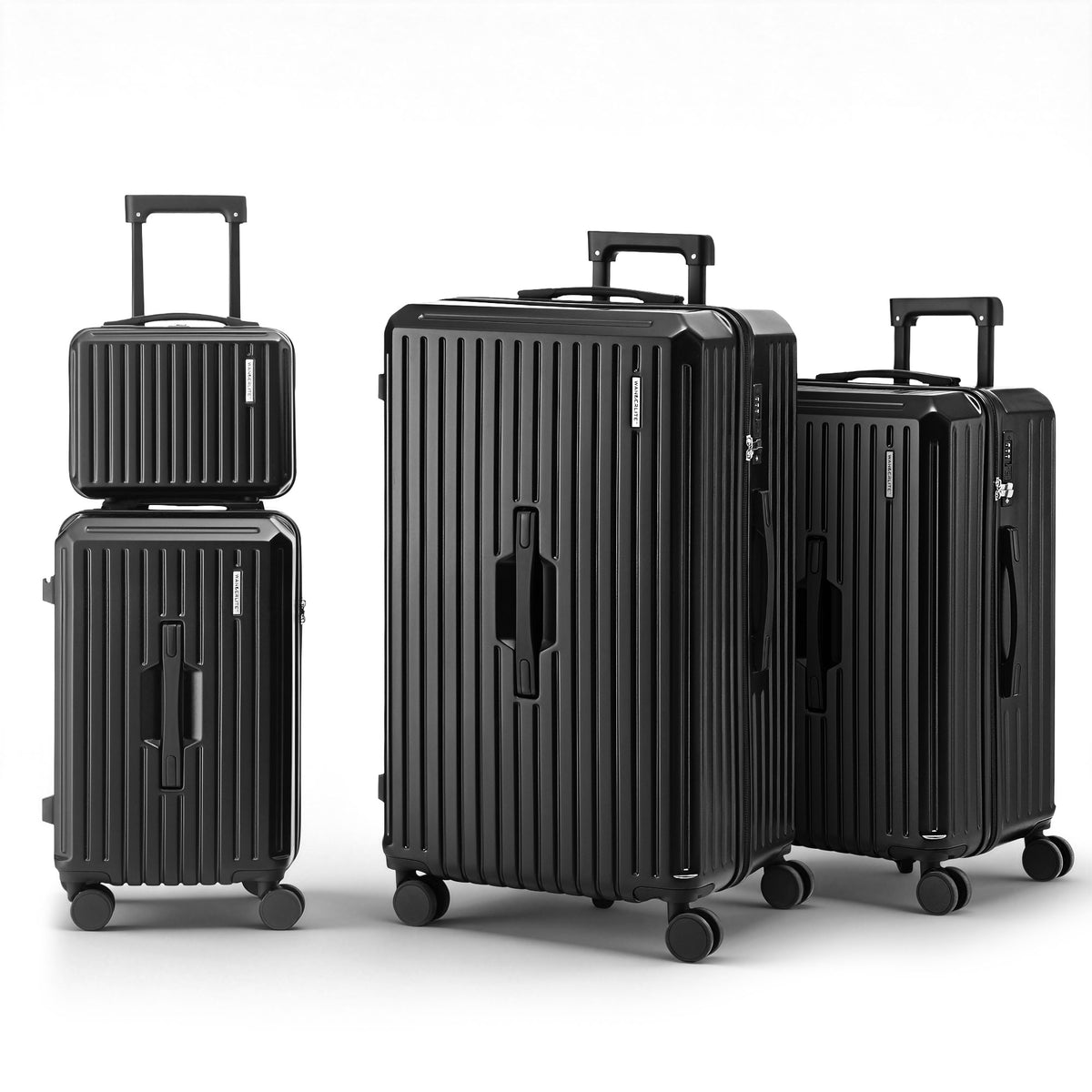 4pc Luggage Suitcase Set | Carry On Travel Cases | TSA Lock | Black