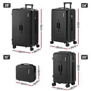 4pc Luggage Suitcase Set | Carry On Travel Cases | TSA Lock | Black