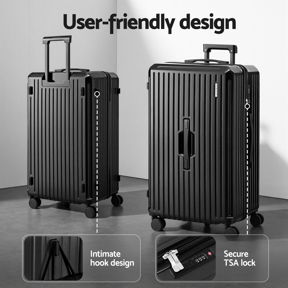4pc Luggage Suitcase Set | Carry On Travel Cases | TSA Lock | Black