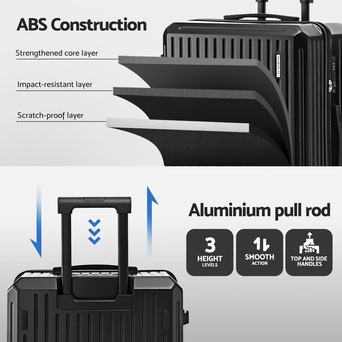 4pc Luggage Suitcase Set | Carry On Travel Cases | TSA Lock | Black