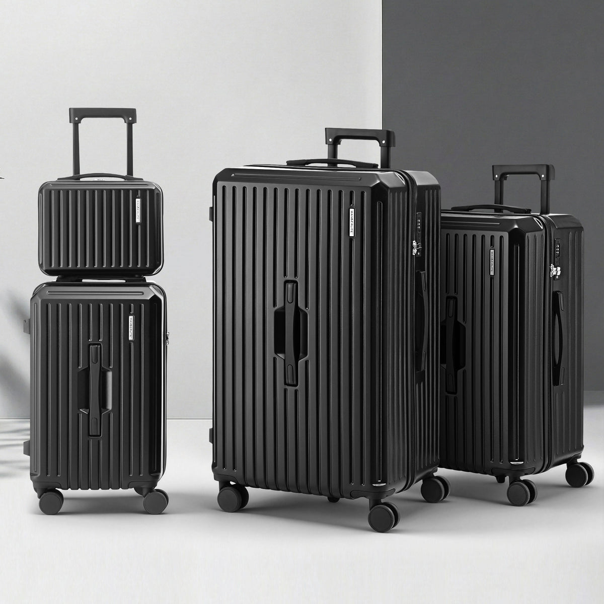 4pc Luggage Suitcase Set | Carry On Travel Cases | TSA Lock | Black