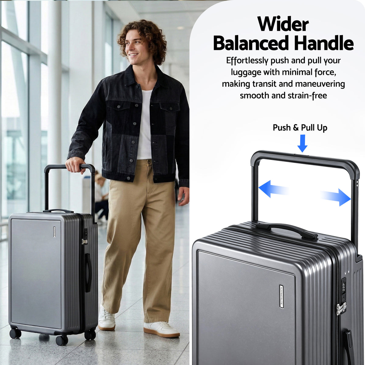 Wanderlite 28" Wide Handle Luggage Suitcase Travel TSA Lock Anthracite Grey