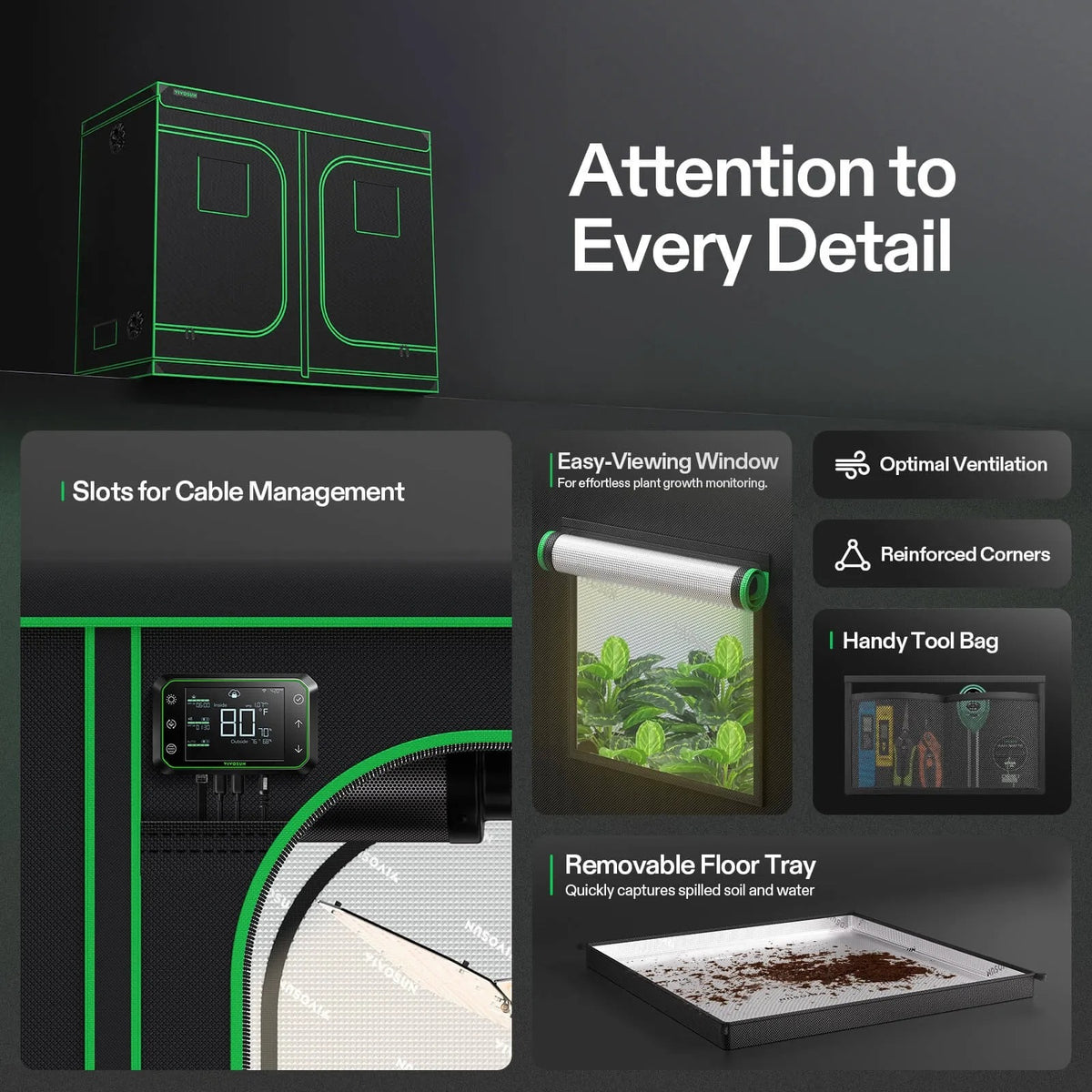 Large Indoor Grow Tent | 122cm x 244cm x 203cm | 600D Oxford | Lightproof Mylar Lined