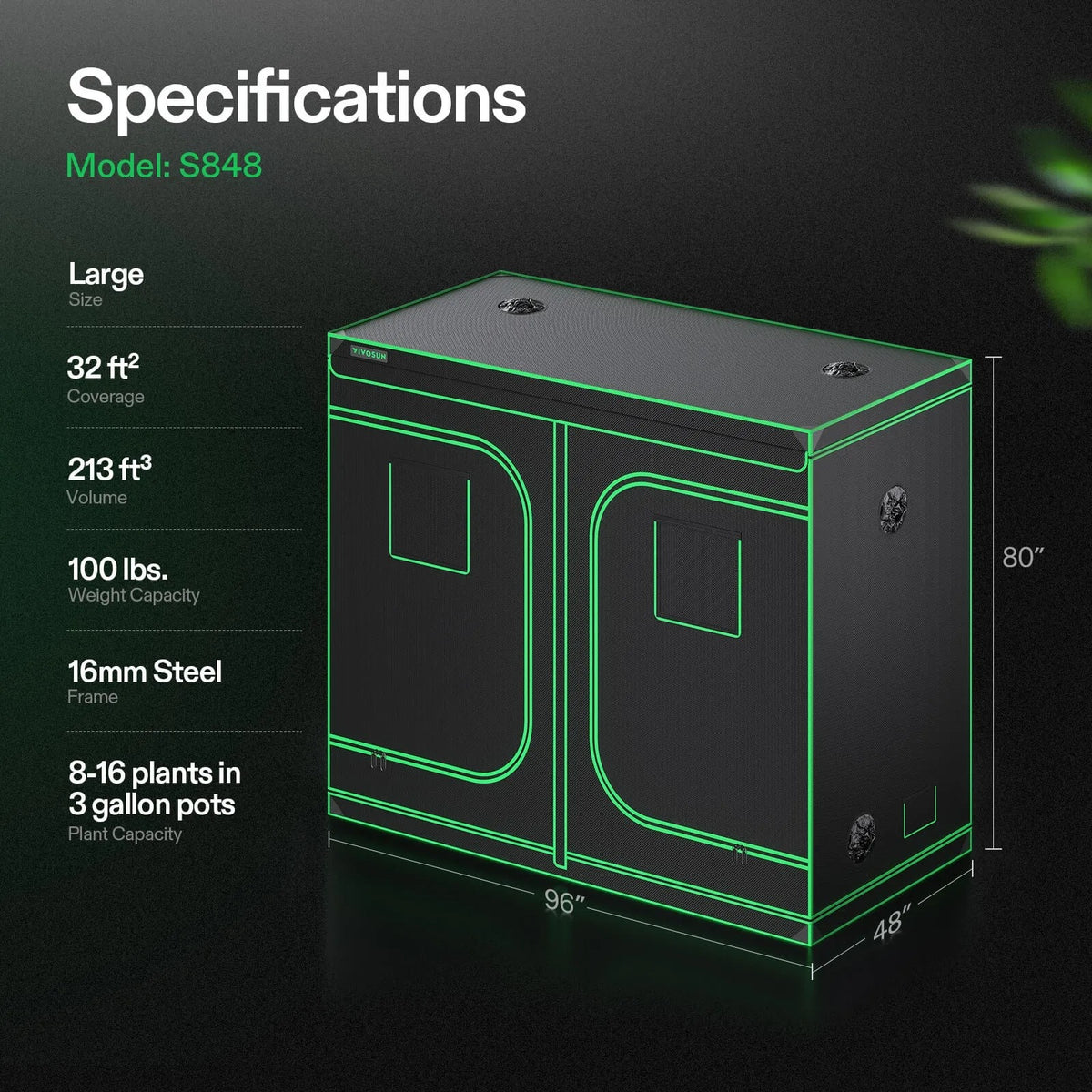 Large Indoor Grow Tent | 122cm x 244cm x 203cm | 600D Oxford | Lightproof Mylar Lined