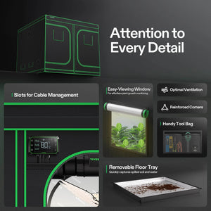Large Indoor Grow Tent | 244cm x 244cm x 203cm | 600D Oxford | Lightproof Mylar Lined