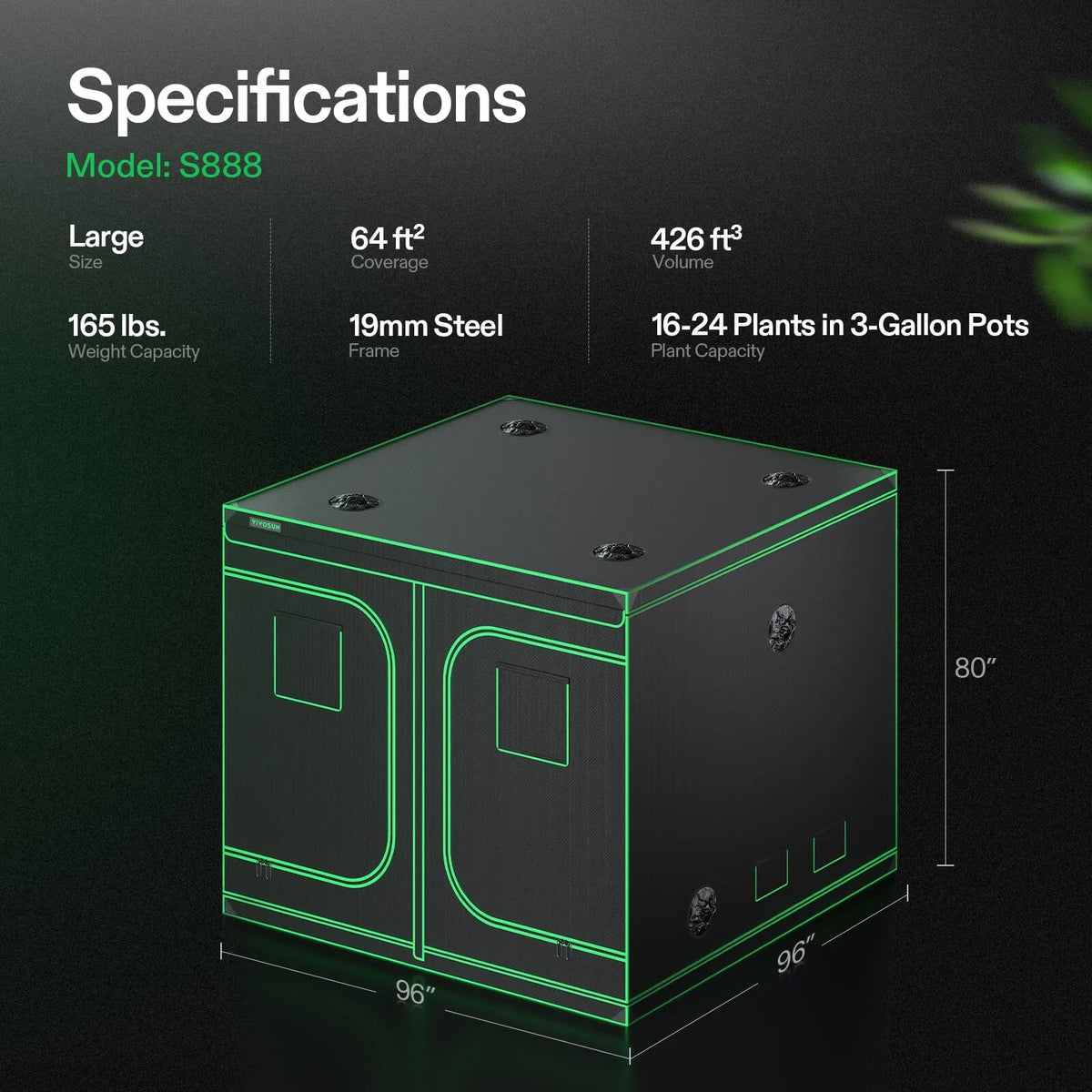 Large Indoor Grow Tent | 244cm x 244cm x 203cm | 600D Oxford | Lightproof Mylar Lined