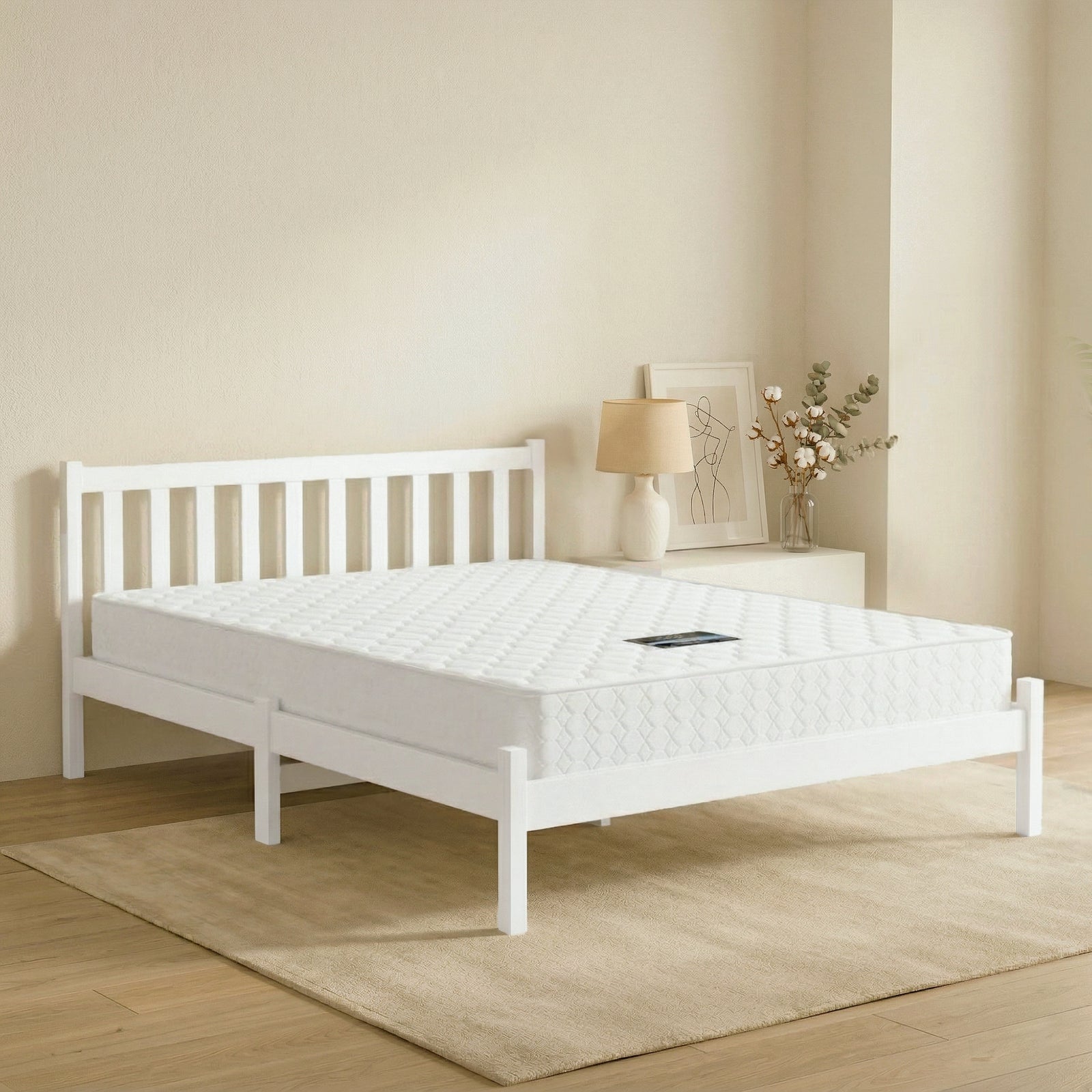 Double Mattress & Wooden Bed Frame Set | Natural Pine Timber Base