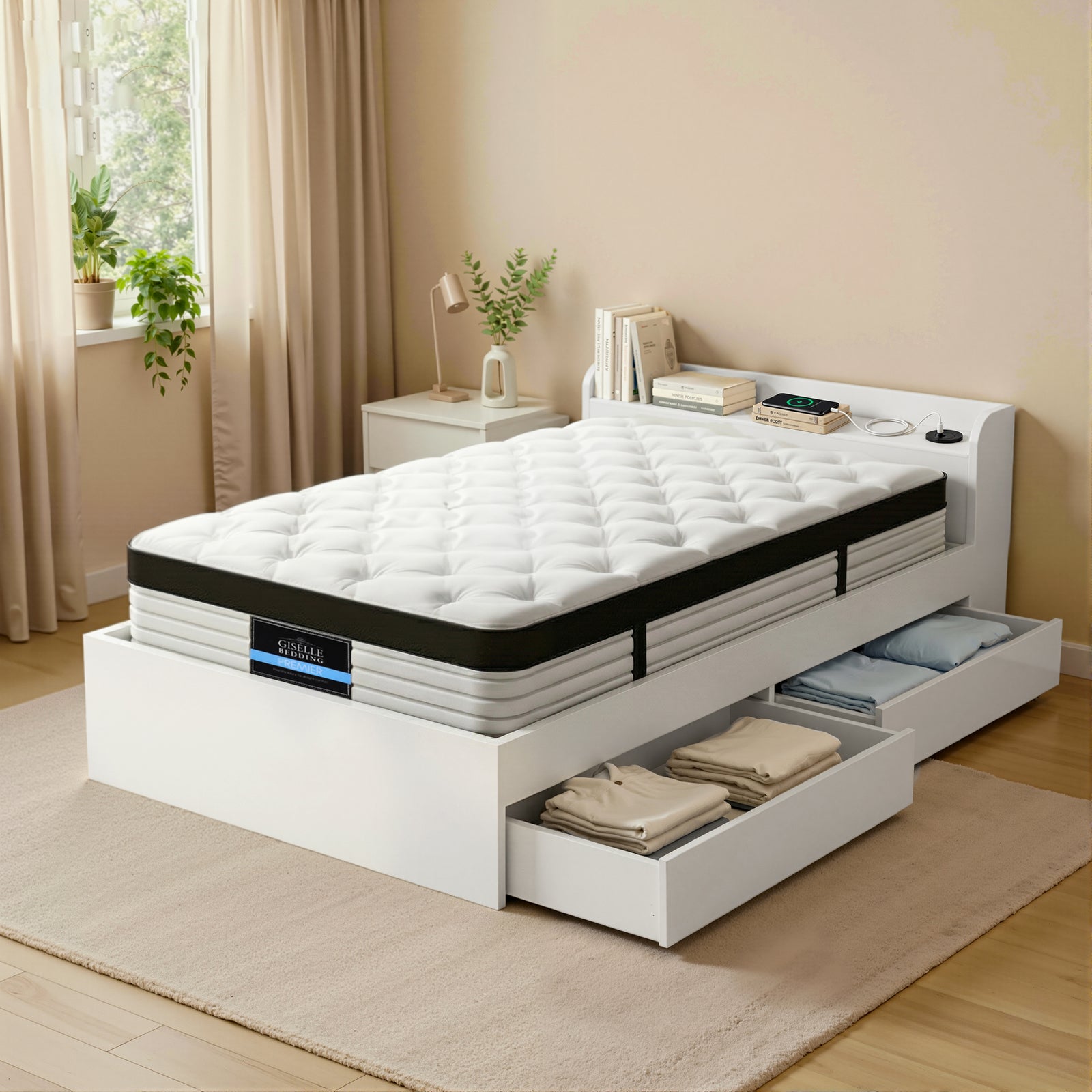Single Mattress & Wooden Storage Bed Frame Set | 5-Zone Pocket Spring