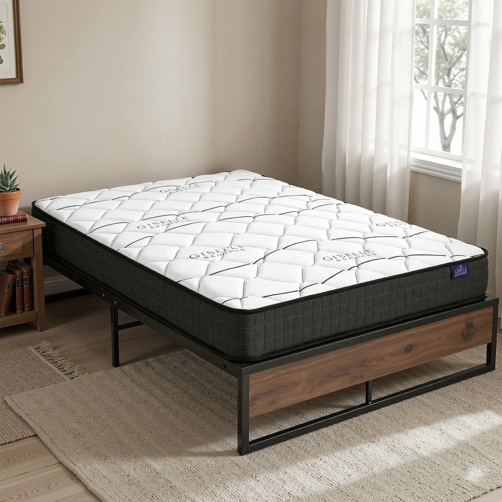 Double Mattress & Metal Bed Frame Set | 16cm Mattress for Guest Rooms