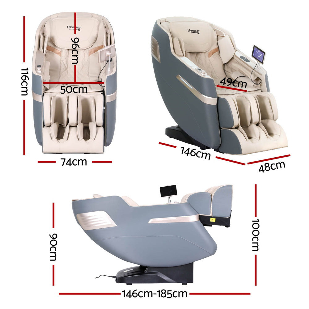 Livemor | 4D Massage Chair | Electric Recliner | Home Massager | Gray Sina