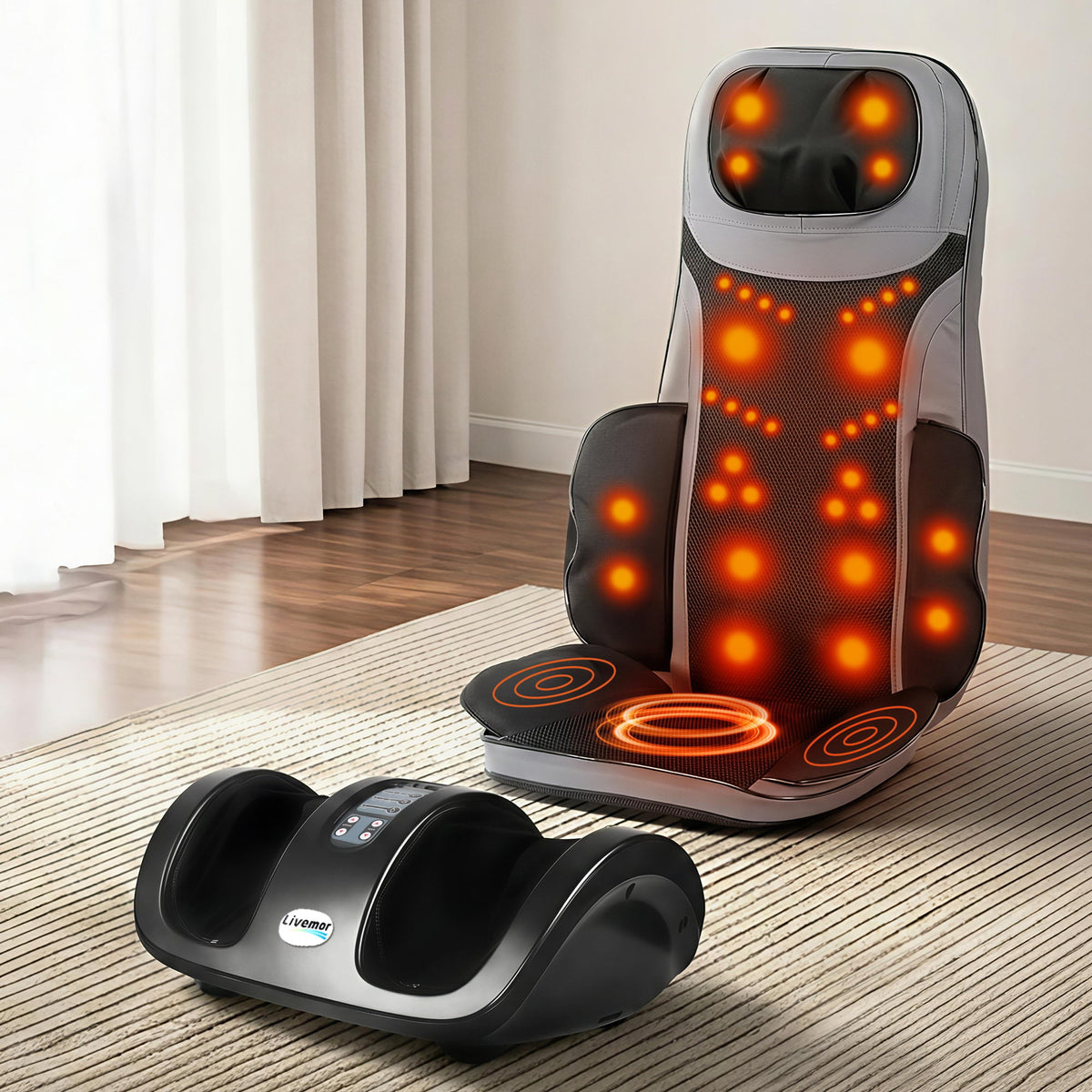 Full Back Massage Seat Cushion | Heating | Kneading Foot Massager