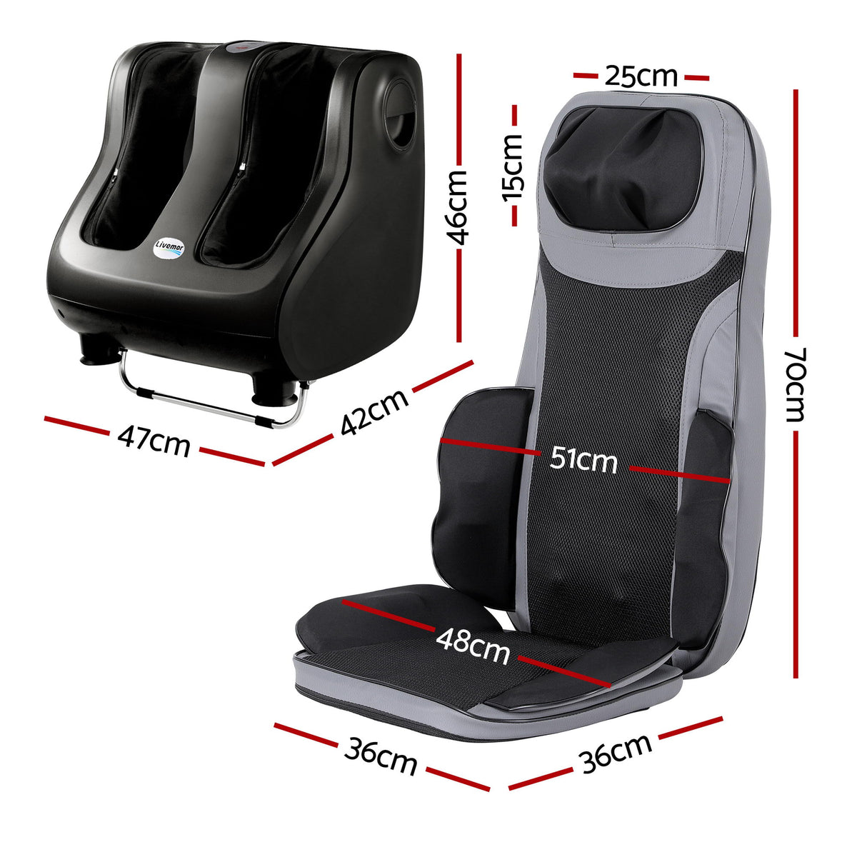 Full Back Massage Seat Cushion | Heating | 360° Foot Massagers