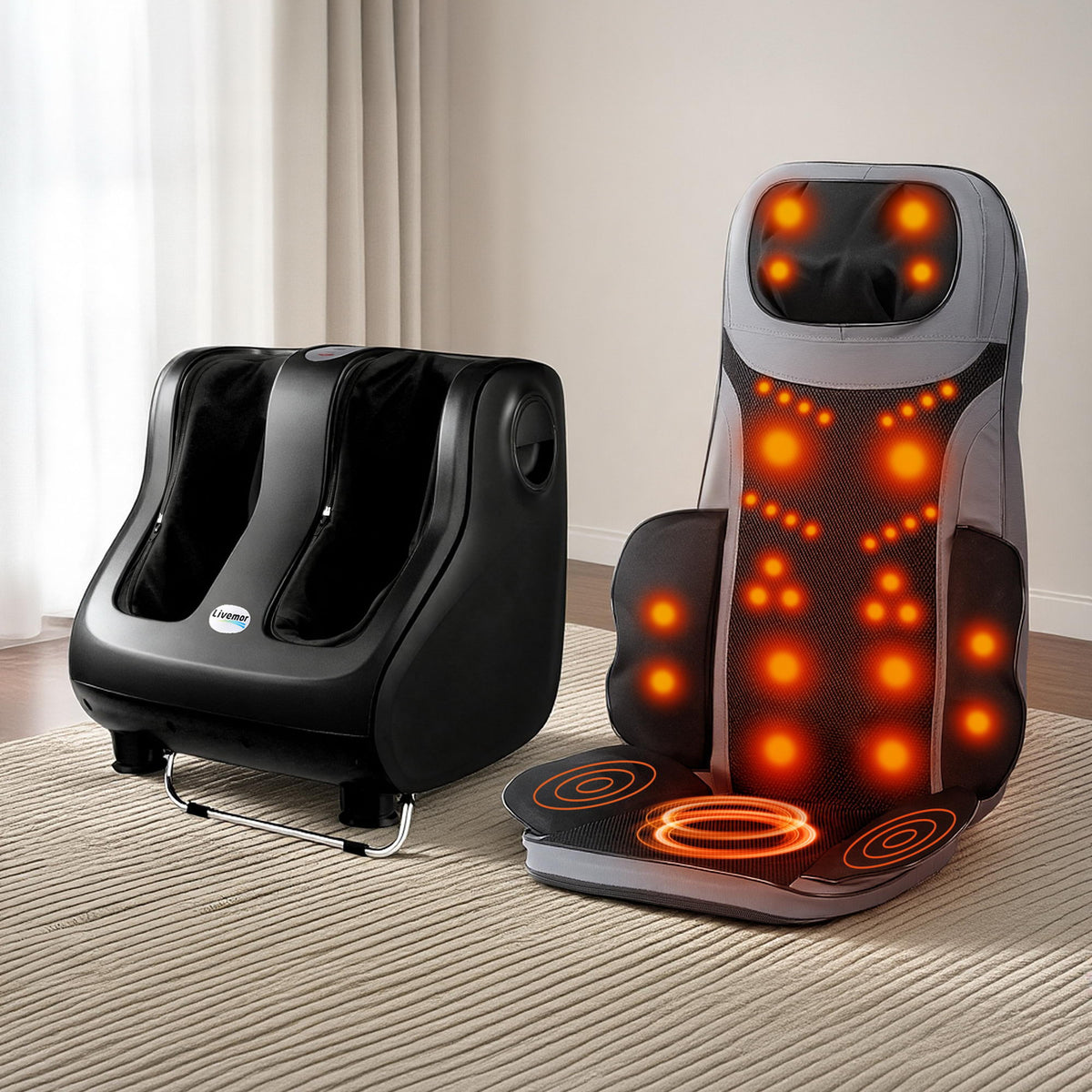 Full Back Massage Seat Cushion | Heating | 360° Foot Massagers