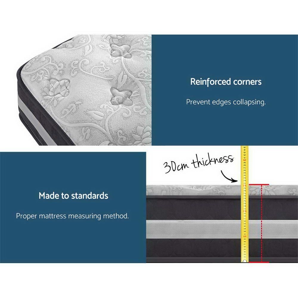 King Single Mattress | 7 Zone Pocket Spring | Medium Firm Foam 30cm | Bed Size