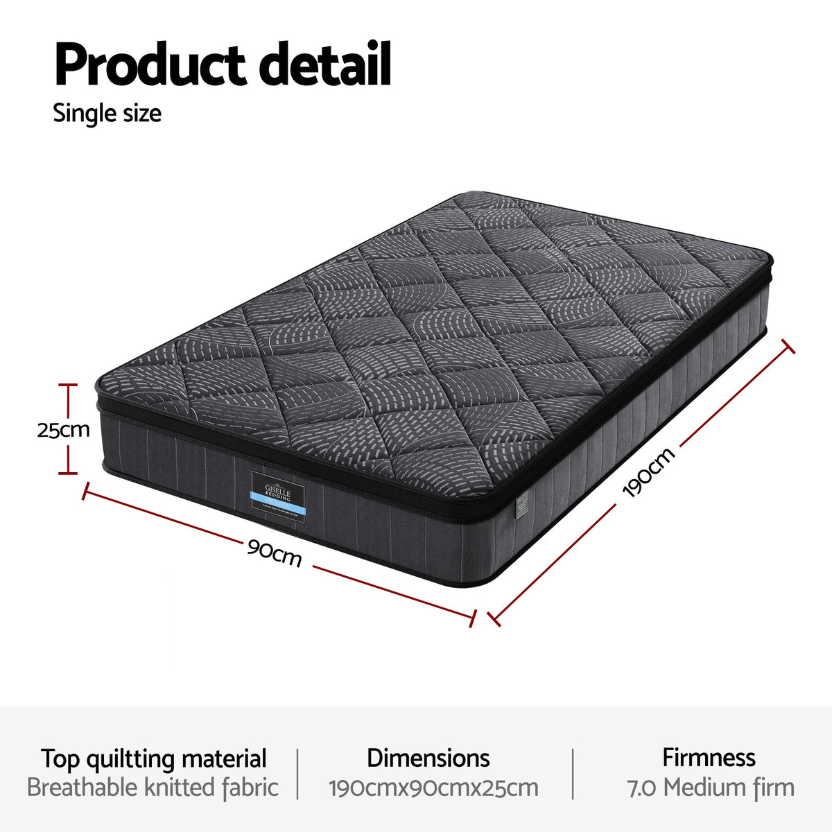 Single Mattress 25cm | Pocket Spring | Latex Euro Top | Medium Firm
