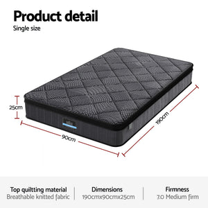 Single Mattress 25cm | Pocket Spring | Latex Euro Top | Medium Firm